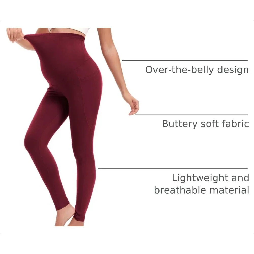 Siimcuzy Black 4 Pack Women’s Maternity Leggings Pockets Over Belly 4PK-S